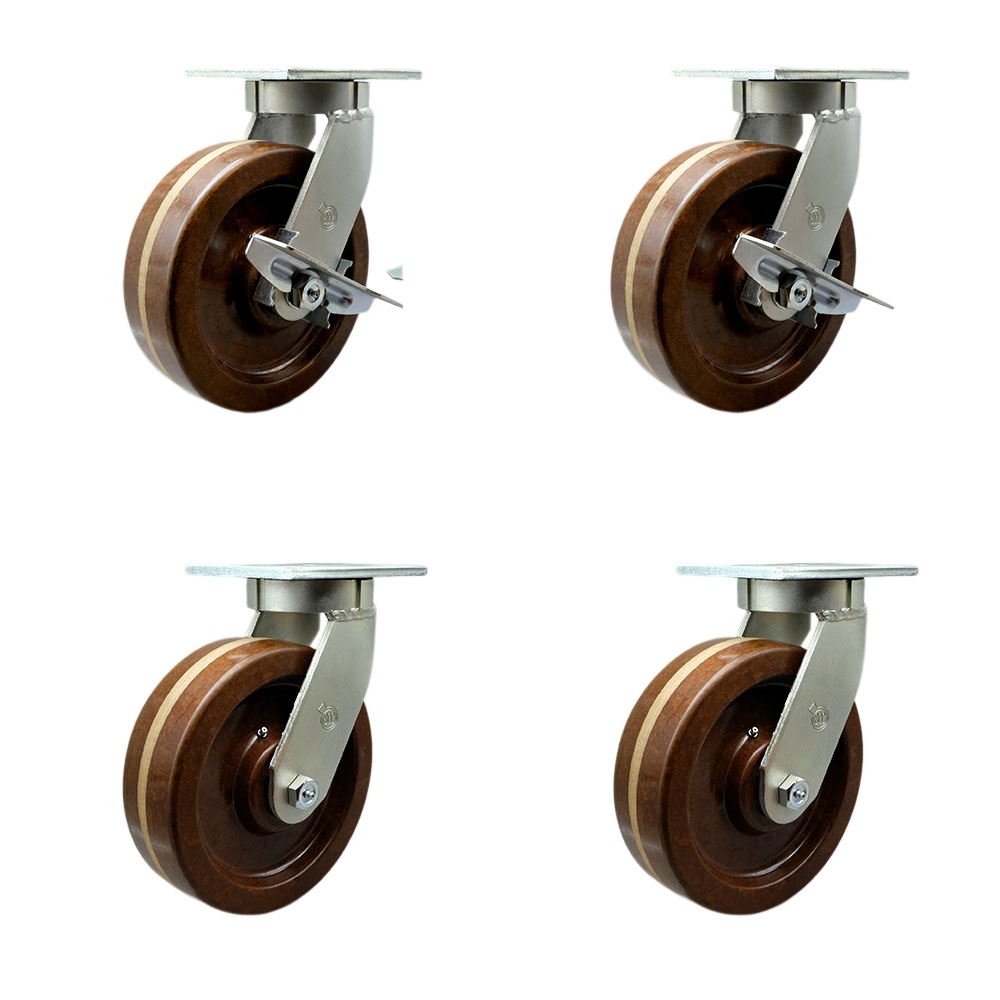 Extra Heavy Duty 10” x 3” High Temp Swivel Caster Set for Cranes, Gantries, Hoists, and Winches - 2 with Brake and Swivel Lock/2 with Swivel Lock - 2,900 lbs Per Caster -Set of 4-Service Caster Brand — photo 1