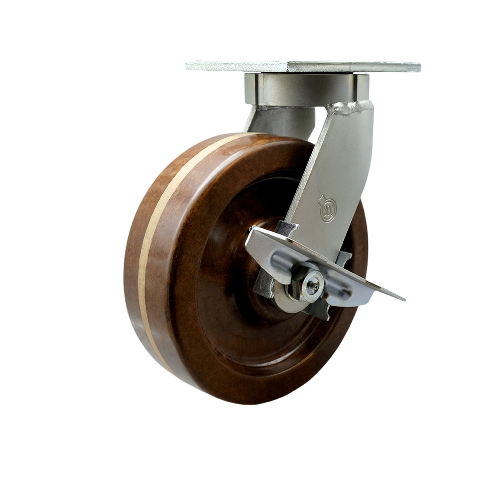 Extra Heavy Duty Kingpinless 10” x 3” High Temperature Phenolic Swivel Caster with Side Lock Brake for Cranes, Gantries, Hoists, and Winches - 2,900 lbs Per Caster - Service Caster Brand — photo 1