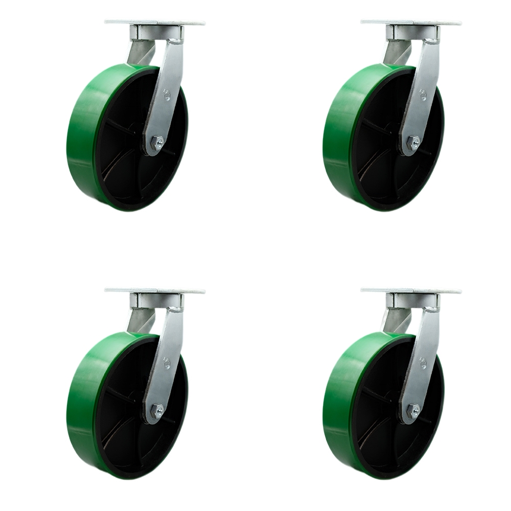 Extra Heavy Duty 10” x 3” Green Polyurethane on Cast Iron Swivel Caster Set for Cranes, Gantries, Hoists, and Winches - 4 Swivel Casters – 3,000 lbs Per Caster – Set of 4 - Service Caster Brand — photo 1