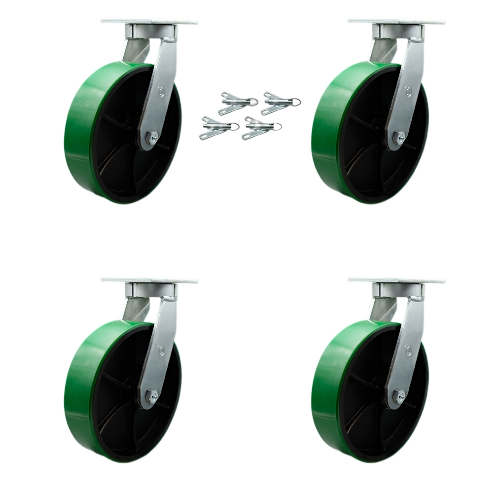 Extra Heavy Duty 10” x 3” Green Poly on Cast Iron Swivel Caster Set for Cranes, Gantries, Hoists, and Winches - 4 Swivel Casters with Bolt-On Locks -3,000 lbs Per Caster-Set of 4- Service Caster Brand — photo 1