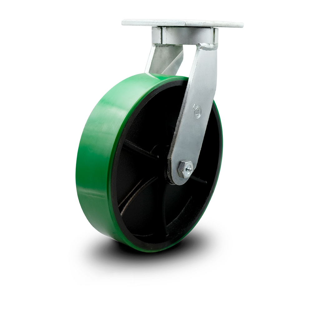 10 Inch Swivel Top Plate Extra Heavy Duty Caster with Green Poly on Cast Iron Wheel and Bolt on Swivel Lock-Heavy Duty Caster Wheel-Industrial Caster- 3,000 lbs. Capacity/Caster - Service Caster Brand — photo 1
