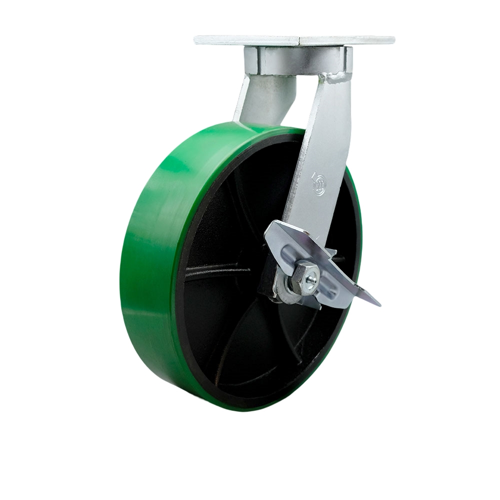 10 Inch Swivel Top Plate Extra Heavy Duty Caster with Green Poly on Cast Iron Wheel and Side Lock Brake- Heavy Duty Caster Wheel - Industrial Caster - 3,000 lbs. Capacity/Caster - Service Caster Brand — photo 1