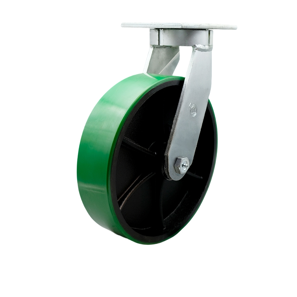 Extra Heavy Duty Kingpinless 10” x 3” Green Polyurethane on Cast Iron Swivel Caster for Cranes, Gantries, Hoists, and Winches – 3,000 lbs Per Caster - Service Caster Brand — photo 1