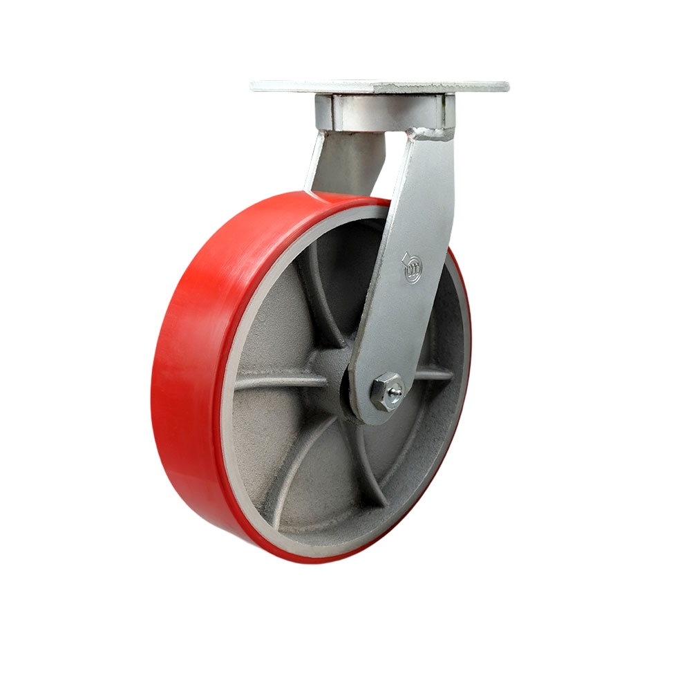 10 Inch Swivel Top Plate Extra Heavy Duty Caster with Red Poly on Cast Iron Wheel and Bolt on Swivel Lock-Heavy Duty Caster Wheel-Industrial Caster- 3,000 lbs. Capacity/Caster - Service Caster Brand — photo 1