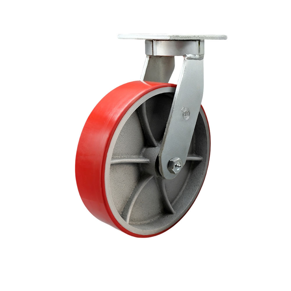 Extra Heavy Duty Kingpinless 10” x 3” Red Polyurethane on Cast Iron Swivel Caster for Cranes, Gantries, Hoists, and Winches – 3,000 lbs Per Caster - Service Caster Brand — photo 1