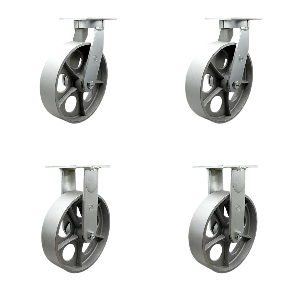 10 Inch Swivel Top Plate Caster Set Extra Heavy Duty Casters with Semi Steel Cast Iron Wheels-Includes 2 Swivel and 2 Rigid-Casters Set of 4 Heavy Duty-12,000 lbs. Total Capacity- Service Caster Brand — photo 1