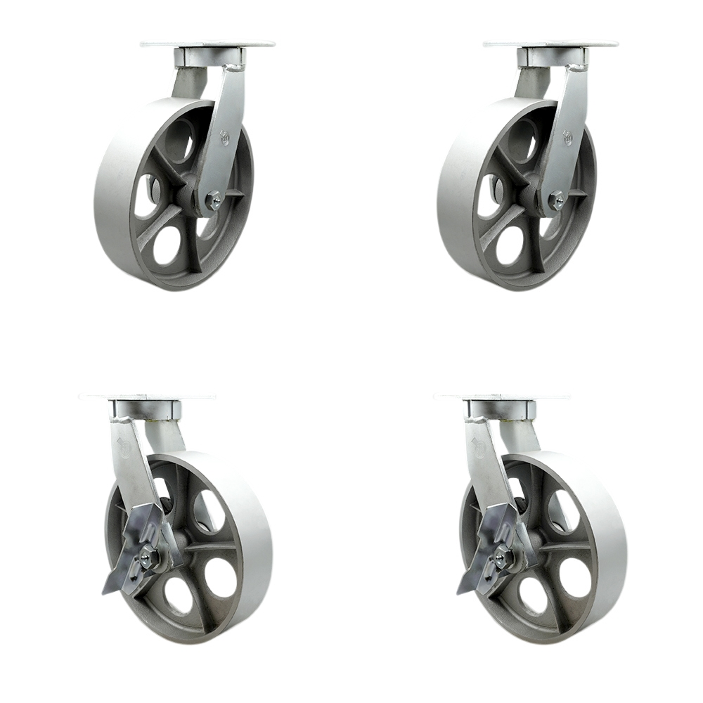 10 Inch Swivel Top Plate Caster Set Extra Heavy Duty Casters with Semi Steel Cast Iron Wheels - Includes 2 Swivel with Brakes and 2 Swivel - Casters Set of 4 Heavy Duty - Service Caster Brand — photo 1