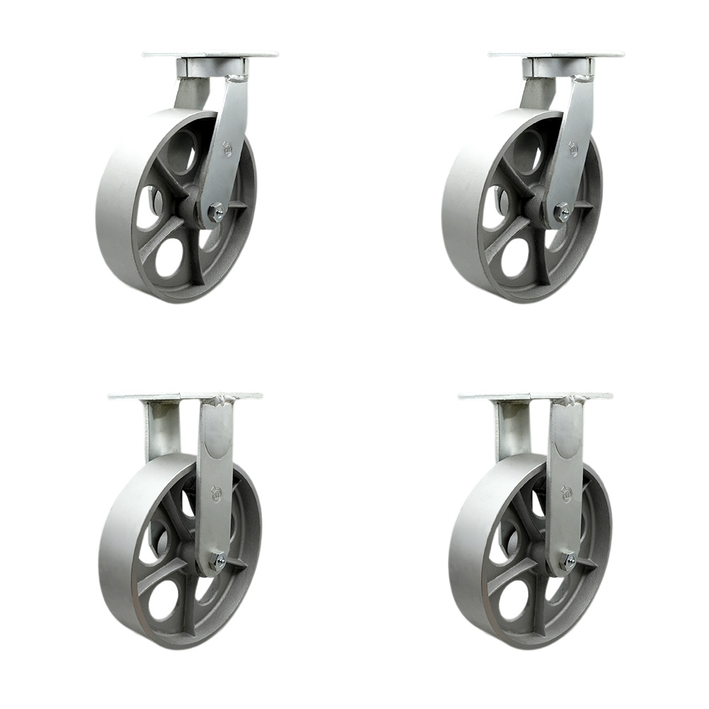 10 Inch Swivel Top Plate Caster Set Extra Heavy Duty Casters with Semi Steel Cast Iron Wheels-Includes 2 Swivel with Bolt on Swivel Locks and 2 Rigid-Casters Set of 4 Heavy Duty - Service Caster Brand — photo 1