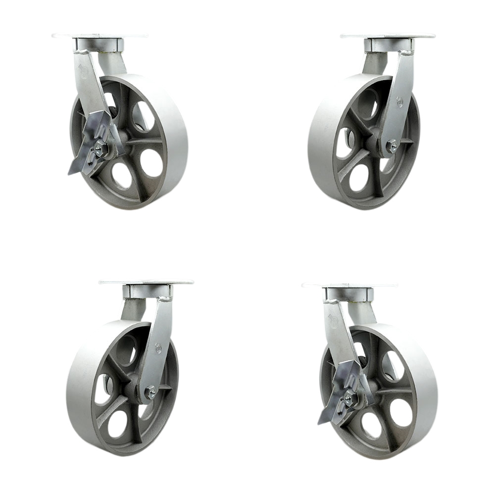 10 Inch Swivel Top Plate Caster Set Extra Heavy Duty Casters with Semi Steel Cast Iron Wheels - Includes 2 Swivel with Bolt on Swivel Locks and 2 Swivel with Brakes - Set of 4 - Service Caster Brand — photo 1