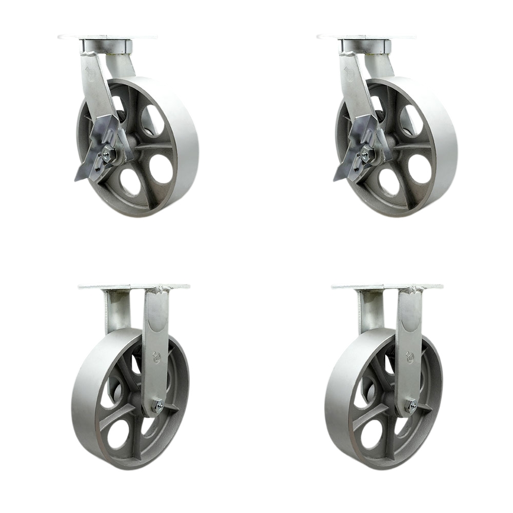 10 Inch Swivel Top Plate Caster Set Extra Heavy Duty Casters with Semi Steel Cast Iron Wheels - Includes 2 Swivel with Brakes and 2 Rigid - Casters Set of 4 Heavy Duty - Service Caster Brand — photo 1