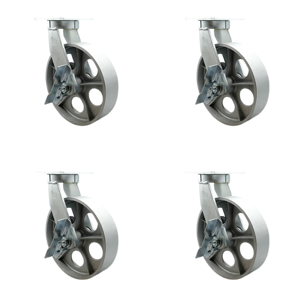 10 Inch Swivel Top Plate Caster Set Extra Heavy Duty Casters with Semi Steel Cast Iron Wheels - Includes 4 Swivel with Side Lock Brakes - Casters Set of 4 Heavy Duty - Service Caster Brand — photo 1