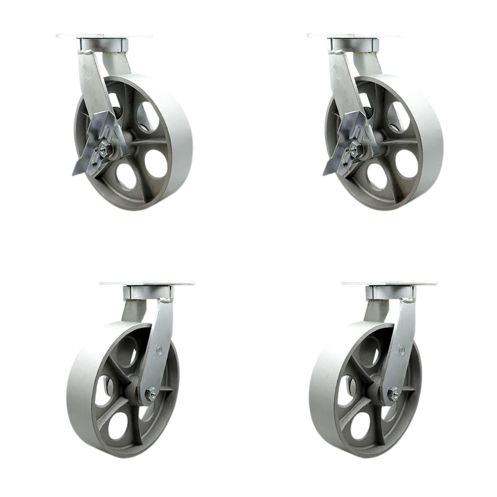10 Inch Swivel Top Plate Caster Set Extra Heavy Duty Casters with Semi Steel Cast Iron Wheels-Includes 2 Swivel w/Brake and Bolt on Swivel Locks and 2 Swivel w/Bolt on Swivel Lock-Service Caster Brand — photo 1