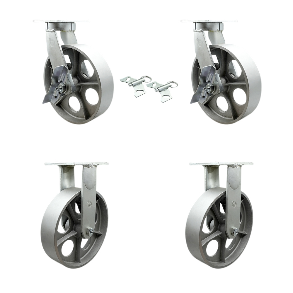 10 Inch Swivel Top Plate Caster Set Extra Heavy Duty Casters with Semi Steel Cast Iron Wheels - Includes 2 Swivel with Brakes and Bolt on Swivel Locks and 2 Rigid - Set of 4 - Service Caster Brand — photo 1