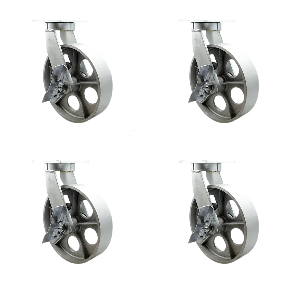 10 Inch Swivel Top Plate Caster Set Extra Heavy Duty Casters with Semi Steel Cast Iron Wheels-Includes 2 Swivel with Brake and Bolt on Swivel Lock and 2 Swivel with Brake-Set of 4-Service Caster Brand — photo 1