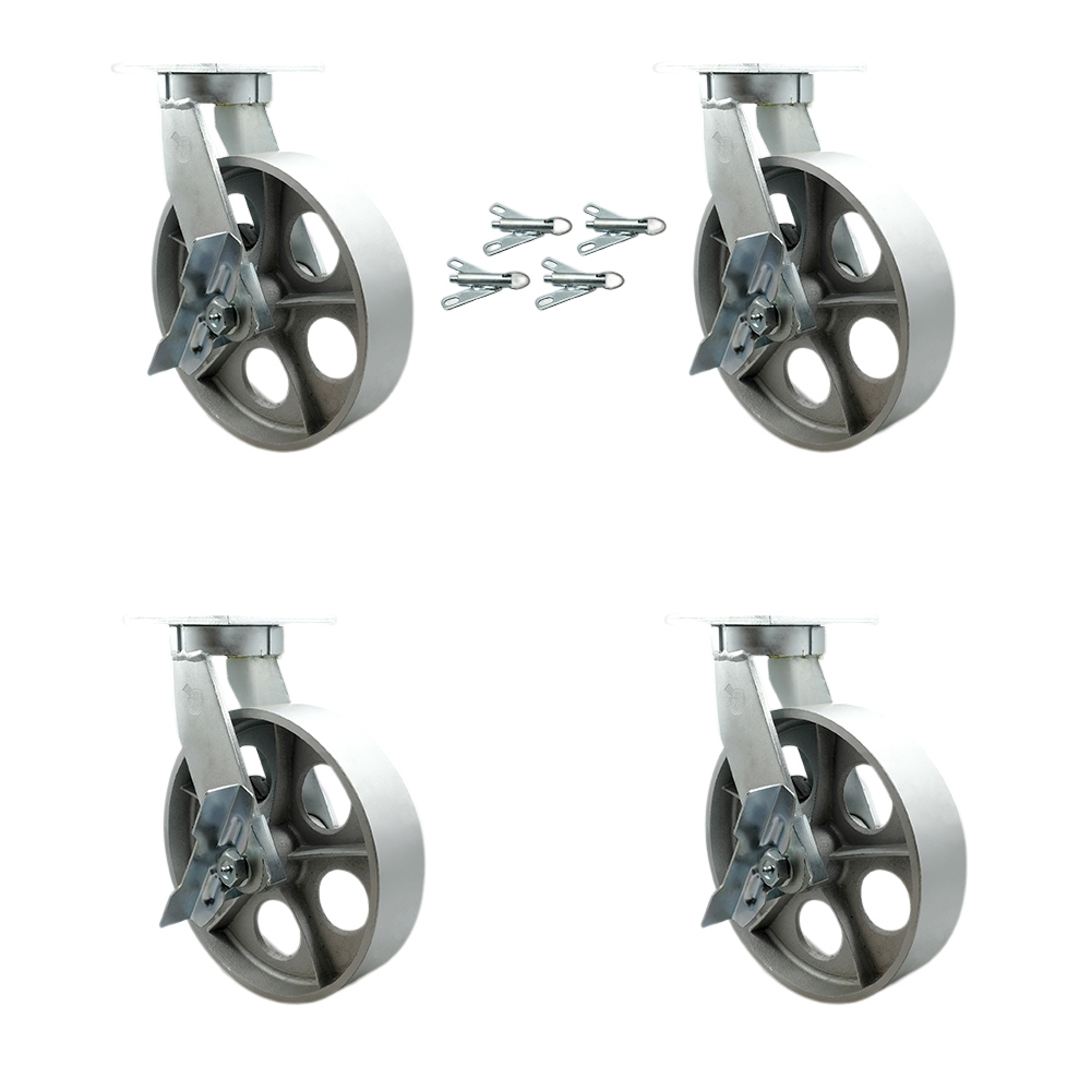 10 Inch Swivel Top Plate Caster Set Extra Heavy Duty Casters with Semi Steel Cast Iron Wheels - Includes 4 Swivel with Top Lock Brakes and Bolt on Swivel Locks - Set of 4 - Service Caster Brand — photo 1