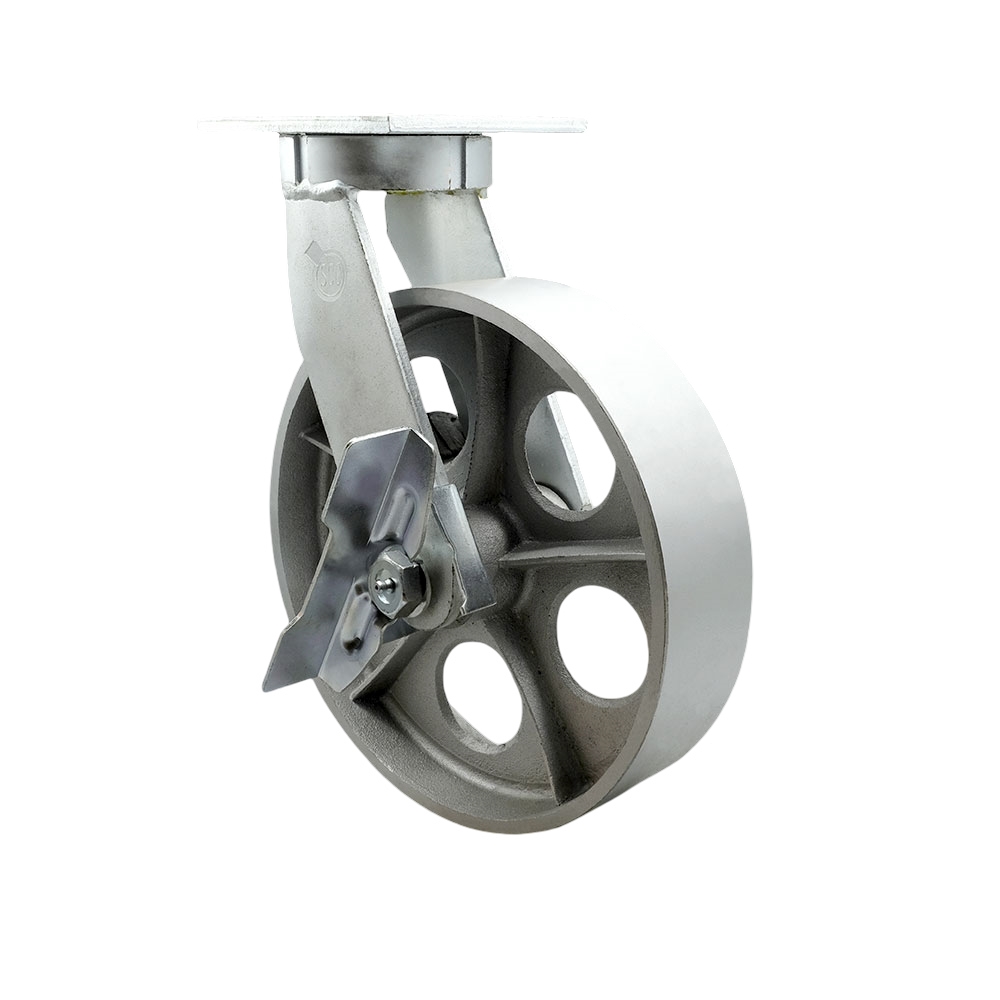 Extra Heavy Duty Kingpinless 10” x 3” Semi Steel Cast Iron Swivel Caster with Bolt on Swivel Lock and Brake for Cranes, Gantries, Hoists, and Winches – 2,500 lbs Per Caster - Service Caster Brand — photo 1