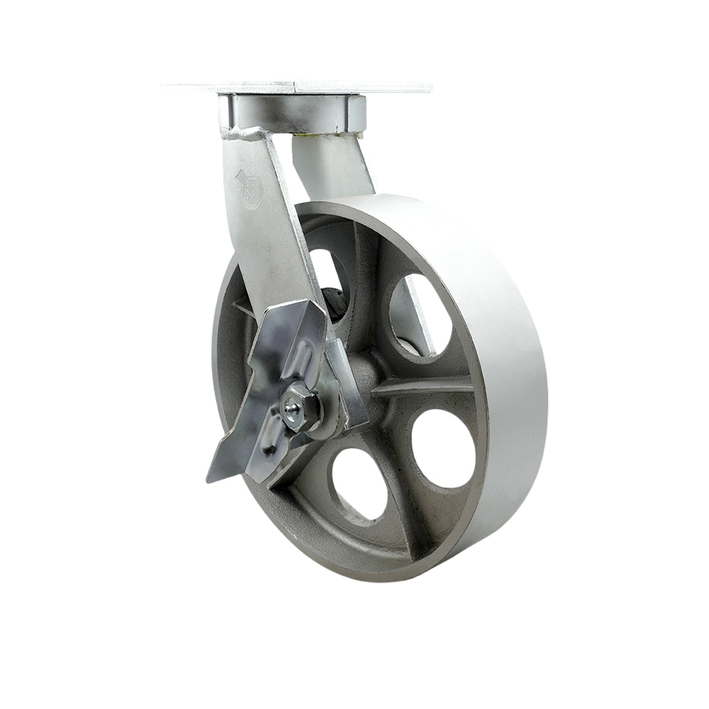 10 Inch Swivel Top Plate Extra Heavy Duty Caster with Semi Steel Cast Iron Wheel and Side Lock Brake - Heavy Duty Caster Wheel - Industrial Caster - 3,000 lbs. Capacity/Caster - Service Caster Brand — photo 1