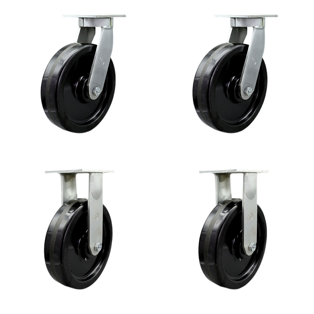 12 Inch Swivel Top Plate Caster Set Extra Heavy Duty Casters with Phenolic Wheels - Includes 2 Swivel and 2 Rigid - Casters Set of 4 Heavy Duty - 14,000 lbs. Total Capacity - Service Caster Brand — photo 1