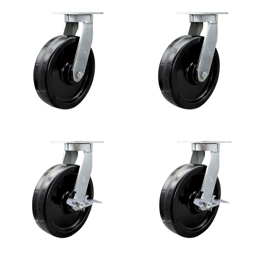 12 Inch Swivel Top Plate Caster Set Extra Heavy Duty Casters with Phenolic Wheels - Includes 2 Swivel with Brakes and 2 Swivel - Casters Set of 4 Heavy Duty - Service Caster Brand — photo 1