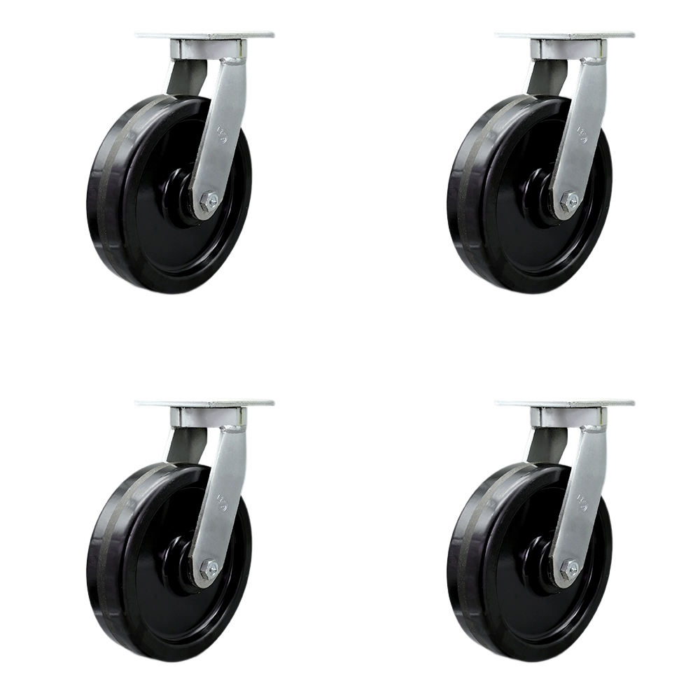 Extra Heavy Duty Kingpinless 12” x 3” Phenolic Swivel Caster Set for Cranes, Gantries, Hoists, and Winches - 4 Swivel Casters - 3,500 lbs Per Caster – Set of 4 - Service Caster Brand — photo 1