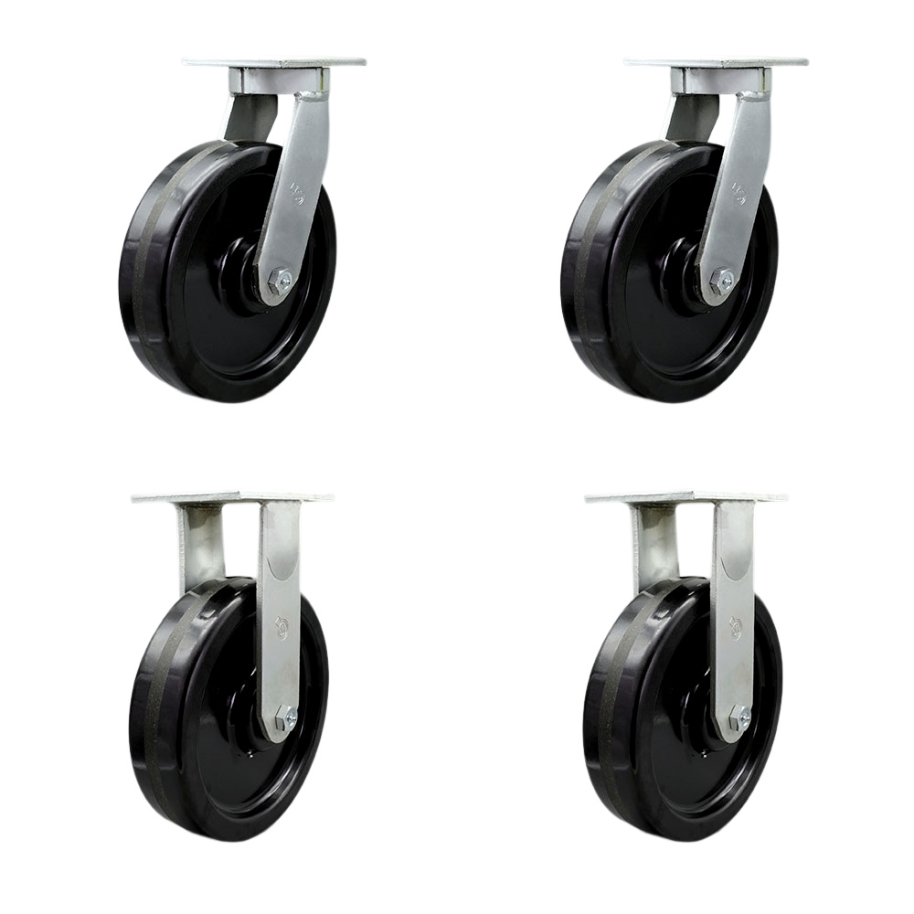 12 Inch Swivel Top Plate Caster Set Extra Heavy Duty Casters with Phenolic Wheels - Includes 2 Swivel with Bolt on Swivel Locks and 2 Rigid - Casters Set of 4 Heavy Duty - Service Caster Brand — photo 1
