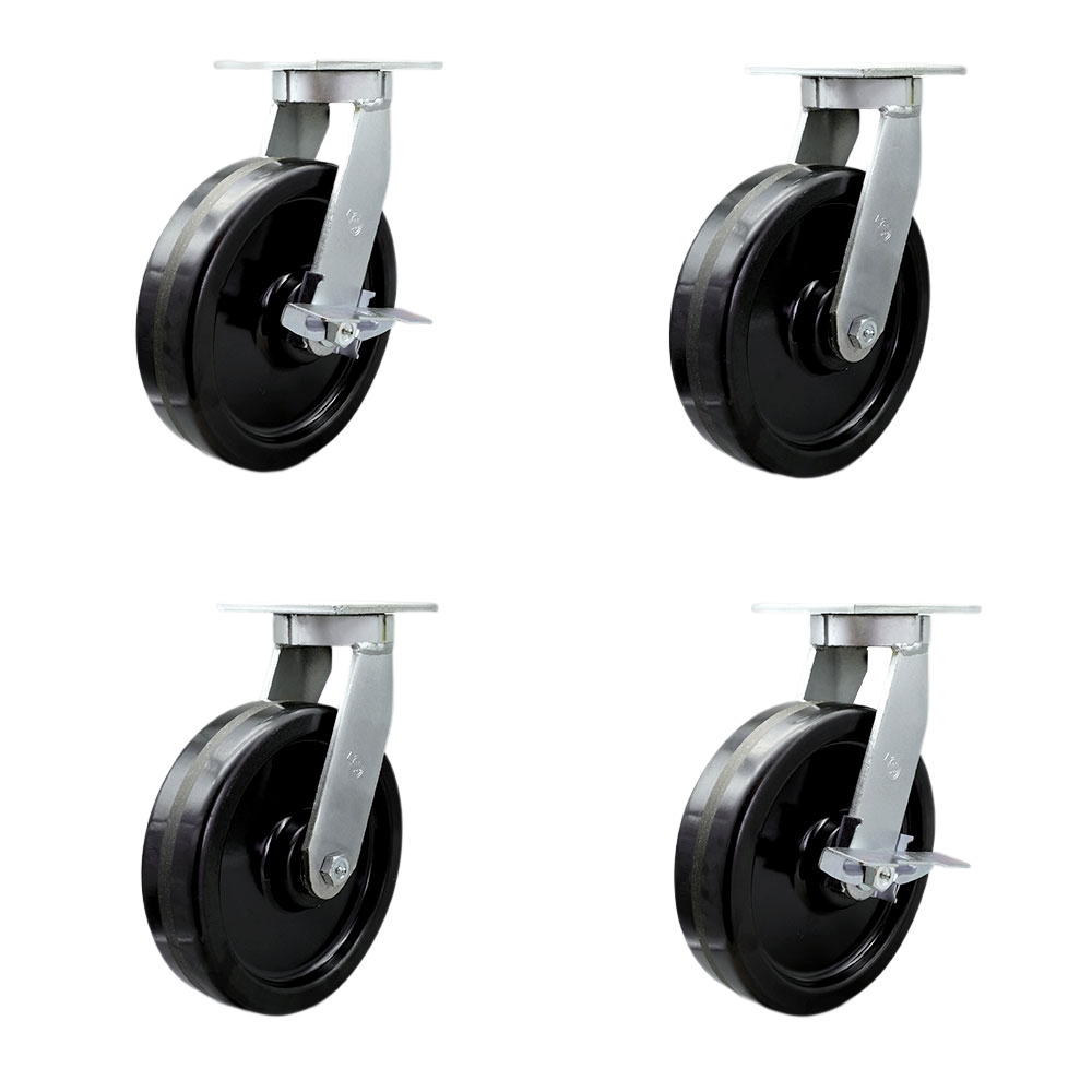 12 Inch Swivel Top Plate Caster Set Extra Heavy Duty Casters with Phenolic Wheels - Includes 2 Swivel with Bolt on Swivel Locks and 2 Swivel with Brakes - Set of 4 - Service Caster Brand — photo 1