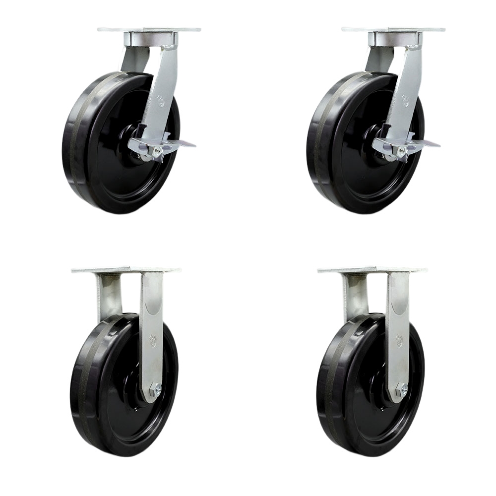 12 Inch Swivel Top Plate Caster Set Extra Heavy Duty Casters with Phenolic Wheels - Includes 2 Swivel with Brakes and Bolt on Swivel Locks and 2 Rigid - Set of 4 - Service Caster Brand — photo 1