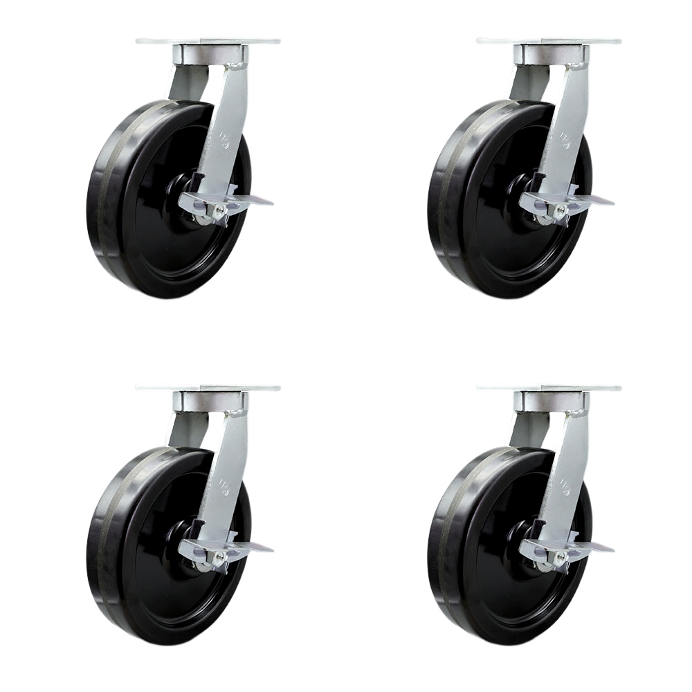 12 Inch Swivel Top Plate Caster Set Extra Heavy Duty Casters with Phenolic Wheels - Includes 2 Swivel with Brakes and Bolt on Swivel Locks and 2 Swivel with Brake - Set of 4 - Service Caster Brand — photo 1
