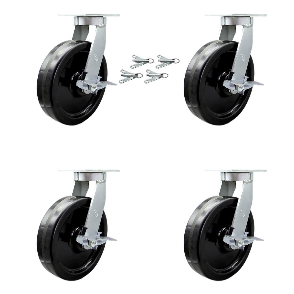 12 Inch Swivel Top Plate Caster Set Extra Heavy Duty Casters with Phenolic Wheels - Includes 4 Swivel with Top Lock Brakes and Bolt on Swivel Locks - Set of 4 - Service Caster Brand — photo 1