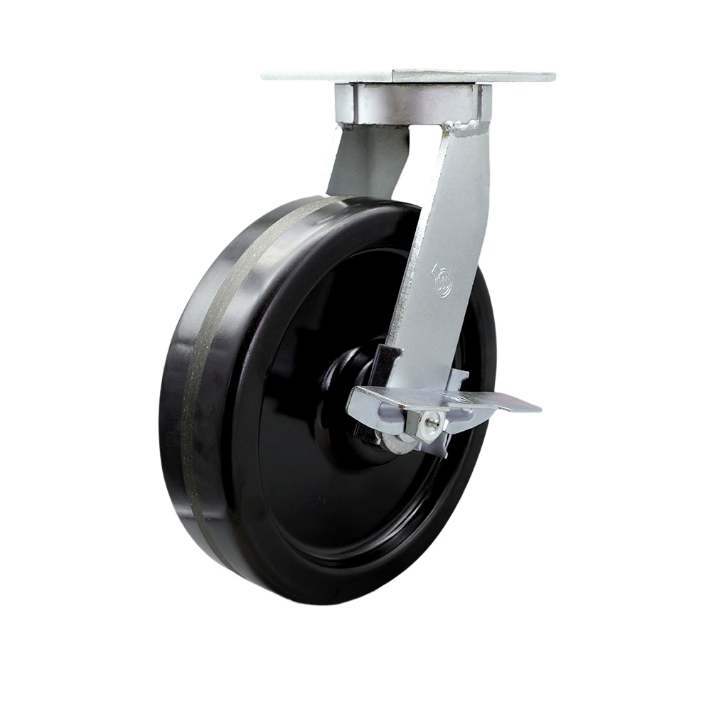 12 Inch Swivel Top Plate Extra Heavy Duty Caster with Phenolic Wheel and Brake and Bolt on Swivel Lock - Heavy Duty Caster Wheel - Industrial Caster - 3,500 lbs. Capacity/Caster - Service Caster Brand — photo 1