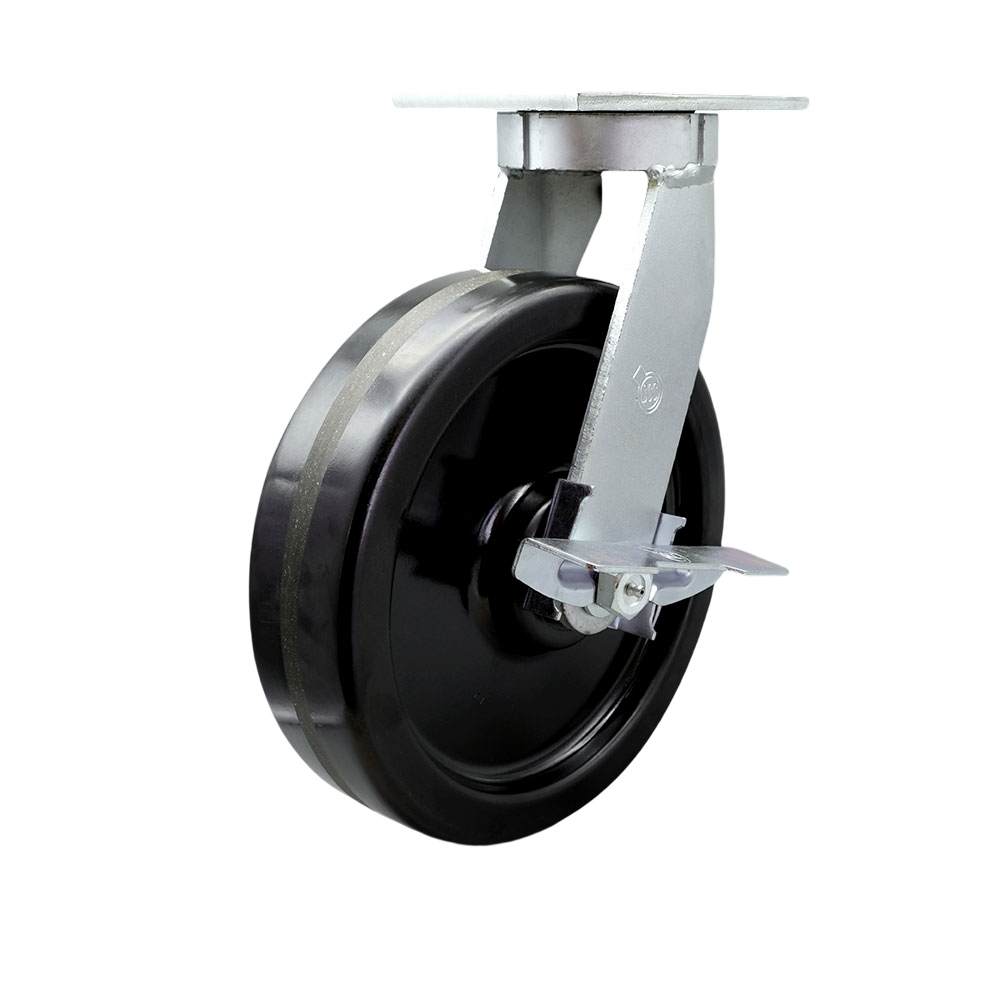 Extra Heavy Duty Kingpinless 12” x 3” Phenolic Swivel Caster with Side Lock Brake for Cranes, Gantries, Hoists, and Winches - 3,500 lbs Per Caster - Service Caster Brand — photo 1