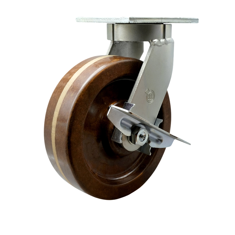 12 Inch Swivel Top Plate Extra Heavy Duty Caster with High Temperature Phenolic Wheel and Brake and Bolt on Swivel Lock - Heavy Duty Caster Wheel - 3,500 lbs. Capacity/Caster - Service Caster Brand — photo 1