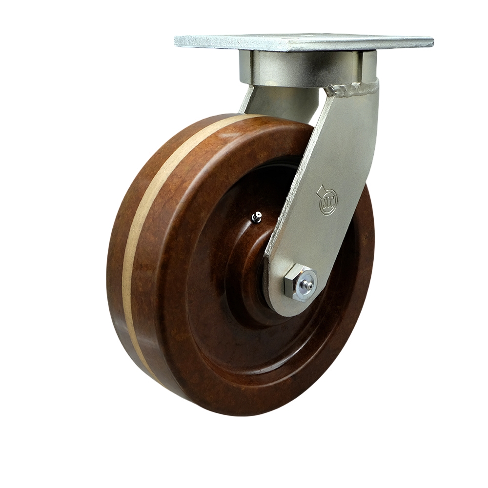 Extra Heavy Duty Kingpinless 12” x 3” High Temperature Phenolic Swivel Caster for Cranes, Gantries, Hoists, and Winches - 3,500 lbs Per Caster - Service Caster Brand — photo 1