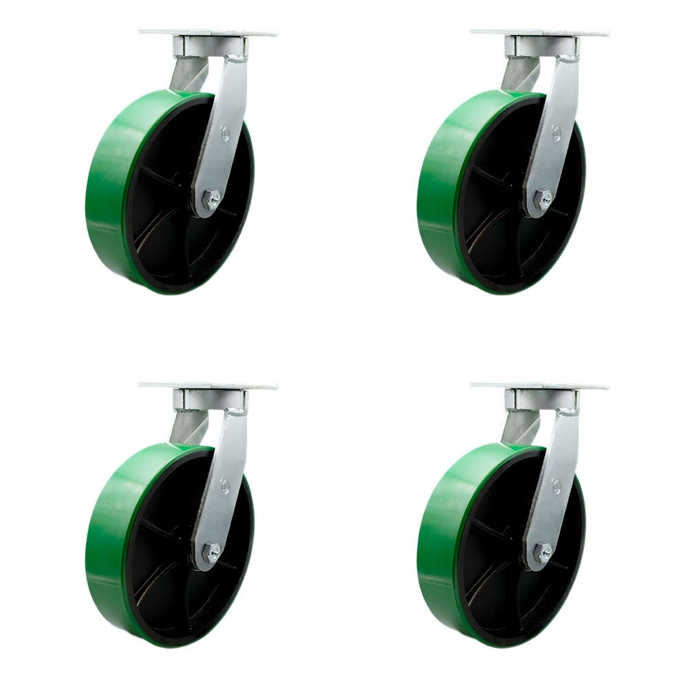 12 Inch Swivel Top Plate Caster Set Extra Heavy Duty Casters with Green Polyurethane on Cast Iron Wheels-Includes 4 Swivel with 2 Bolt on Swivel Locks-Casters Set of 4 Heavy Duty- Service Caster Brand — photo 1
