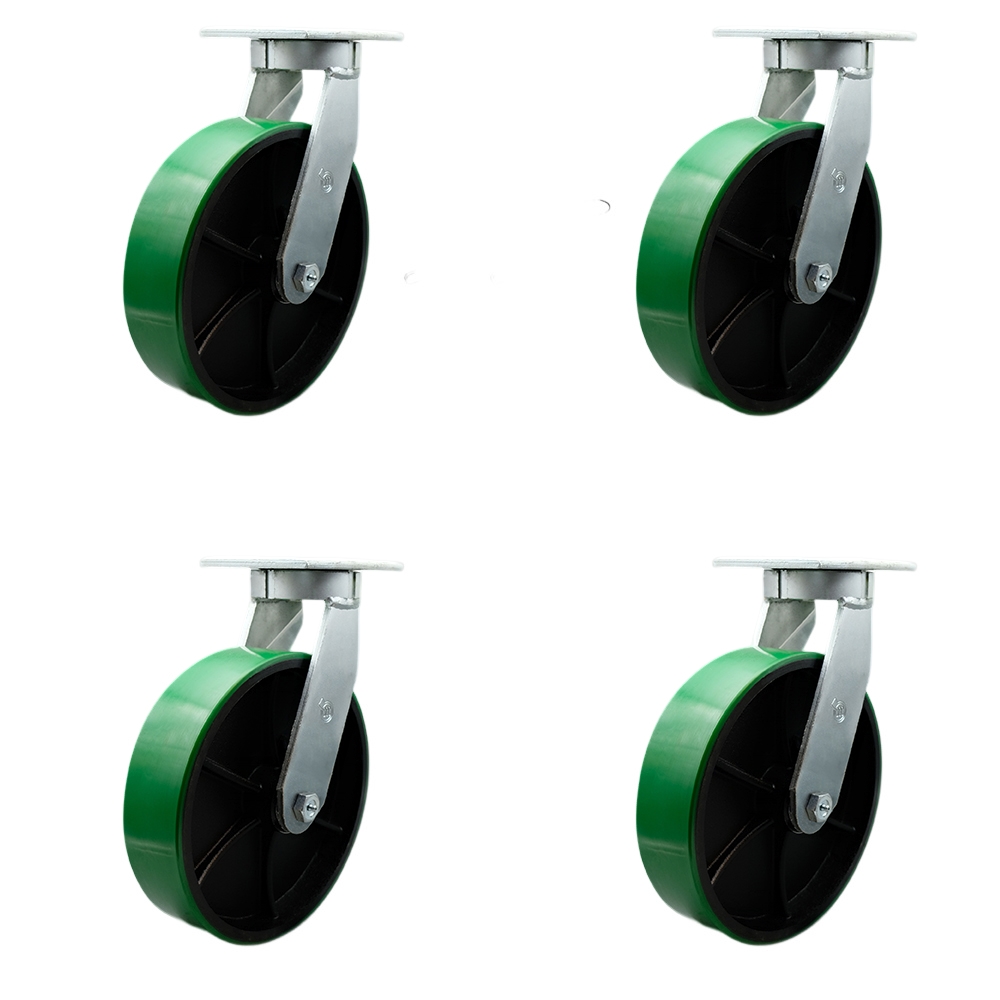 Extra Heavy Duty 12” x 3” Green Poly on Cast Iron Swivel Caster Set for Cranes, Gantries, Hoists, and Winches - 4 Swivel Casters with Bolt-On Locks -3,500 lbs Per Caster-Set of 4- Service Caster Brand — photo 1