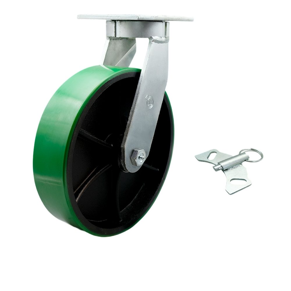Extra Heavy Duty Kingpinless 12” x 3” Green Polyurethane on Cast Iron Swivel Caster with Bolt on Swivel Lock for Cranes, Gantries, Hoists, and Winches – 3,500 lbs Per Caster - Service Caster Brand — photo 1