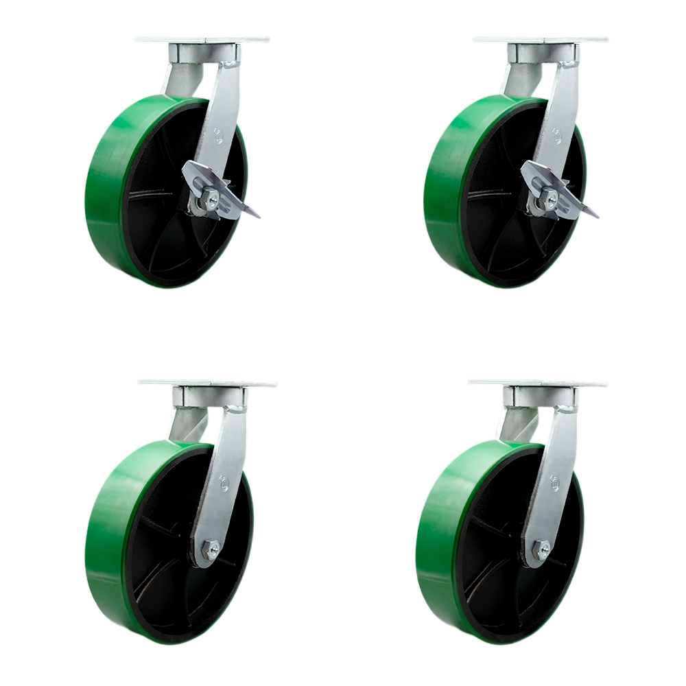 Extra Heavy Duty 12” x 3” Swivel Caster Set for Cranes, Gantries, Hoists, and Winches - 2 with Brake and Swivel Lock/2 with Swivel Lock - 3,500 lbs Per Caster - Set of 4 - Service Caster Brand — photo 1