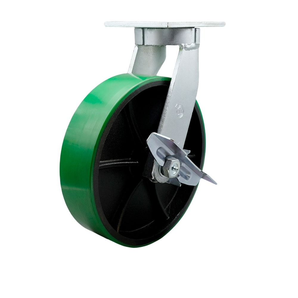 12 Inch Swivel Top Plate Extra Heavy Duty Caster with Green Polyurethane on Cast Iron Wheel and Brake and Bolt on Swivel Lock - Heavy Duty Caster Wheel-3,500 lbs. Capacity/Caster- Service Caster Brand — photo 1