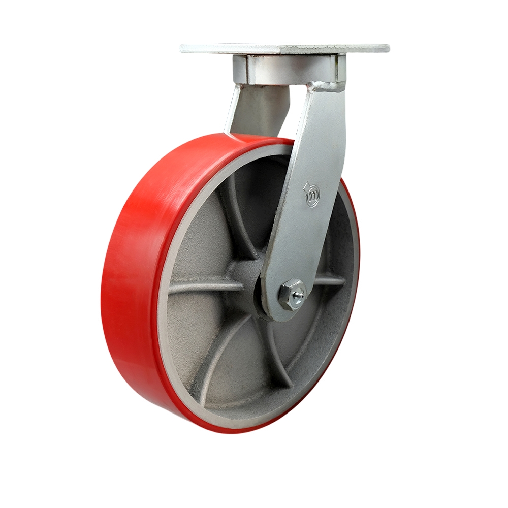 12 Inch Swivel Top Plate Extra Heavy Duty Caster with Red Poly on Cast Iron Wheel and Bolt on Swivel Lock-Heavy Duty Caster Wheel-Industrial Caster- 3,500 lbs. Capacity/Caster - Service Caster Brand — photo 1