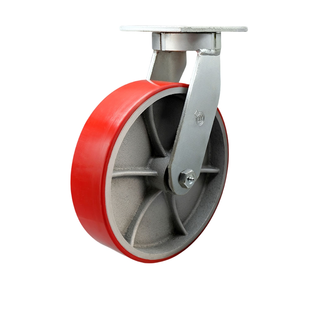 12 Inch Swivel Top Plate Extra Heavy Duty Caster with Red Polyurethane on Cast Iron Wheel - Heavy Duty Caster Wheel - Industrial Caster - 3,500 lbs. Capacity/Caster - Service Caster Brand — photo 1