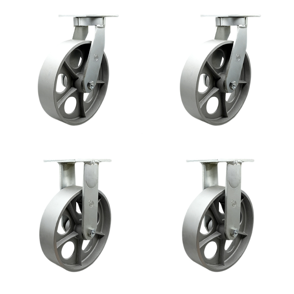 12 Inch Swivel Top Plate Caster Set Extra Heavy Duty Casters with Semi Steel Cast Iron Wheels-Includes 2 Swivel and 2 Rigid-Casters Set of 4 Heavy Duty-14,000 lbs. Total Capacity- Service Caster Brand — photo 1