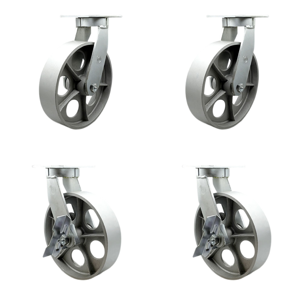 12 Inch Swivel Top Plate Caster Set Extra Heavy Duty Casters with Semi Steel Cast Iron Wheels - Includes 2 Swivel with Brakes and 2 Swivel - Casters Set of 4 Heavy Duty - Service Caster Brand — photo 1