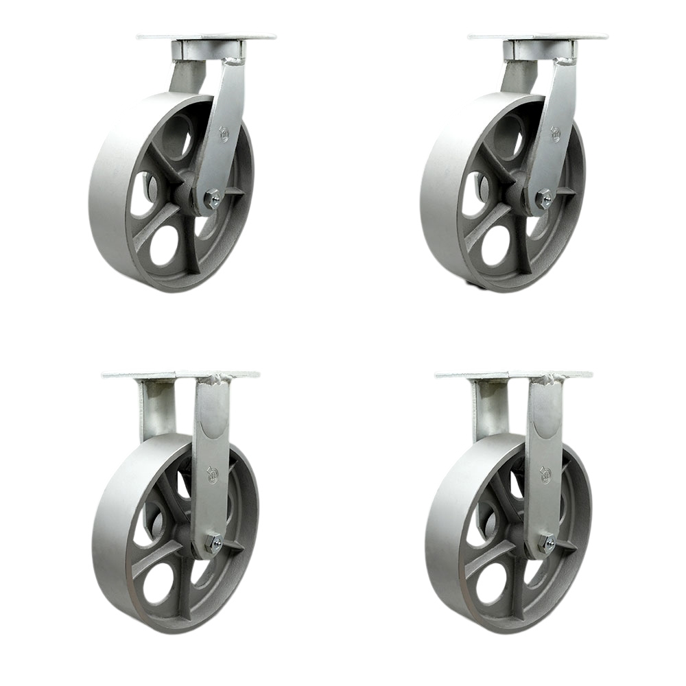 12 Inch Swivel Top Plate Caster Set Extra Heavy Duty Casters with Semi Steel Cast Iron Wheels-Includes 2 Swivel with Bolt on Swivel Locks and 2 Rigid-Casters Set of 4 Heavy Duty - Service Caster Brand — photo 1