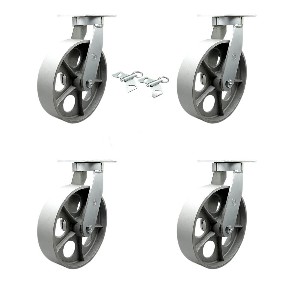 Extra Heavy Duty 12” x 3” Semi Steel Cast Iron Swivel Caster Set for Cranes, Gantries, Hoists, and Winches-4 Swivel with 2 Bolt on Swivel Locks – 2,500 lbs Per Caster – Set of 4 - Service Caster Brand — photo 1