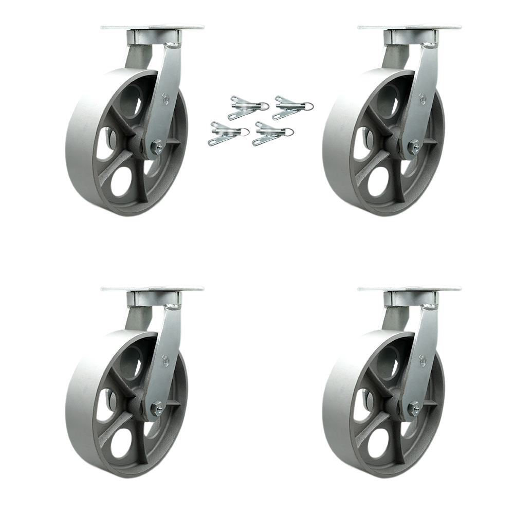 12 Inch Swivel Top Plate Caster Set Extra Heavy Duty Casters with Semi Steel Cast Iron Wheels - Includes 4 Swivel with Bolt on Swivel Locks - Casters Set of 4 Heavy Duty - Service Caster Brand — photo 1