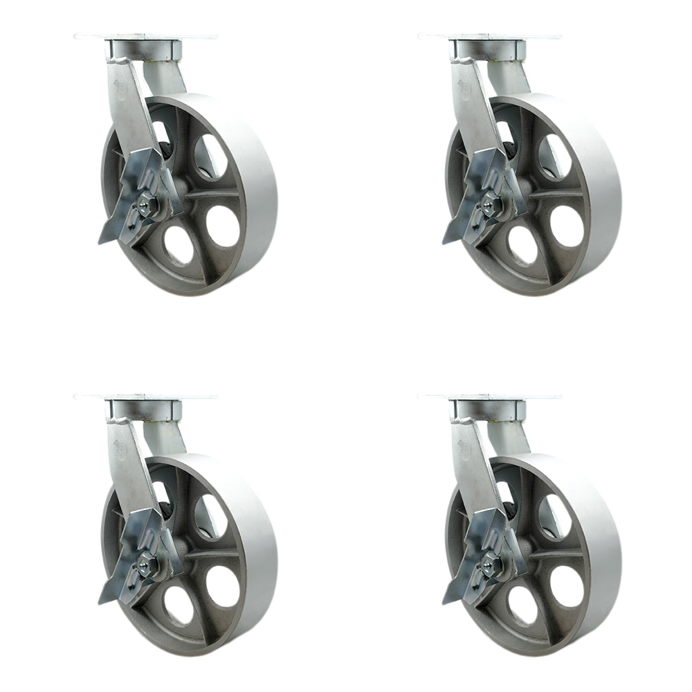 12 Inch Swivel Top Plate Caster Set Extra Heavy Duty Casters with Semi Steel Cast Iron Wheels - Includes 4 Swivel with Side Lock Brakes - Casters Set of 4 Heavy Duty - Service Caster Brand — photo 1