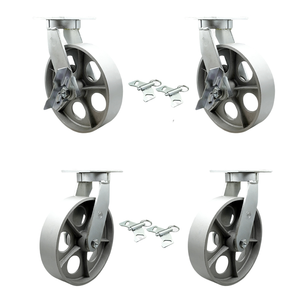 Extra Heavy Duty 12” x 3” Swivel Caster Set for Cranes, Gantries, Hoists, and Winches - 2 with Brake and Swivel Lock/2 with Swivel Lock - 2,500 lbs Per Caster - Set of 4 - Service Caster Brand — photo 1