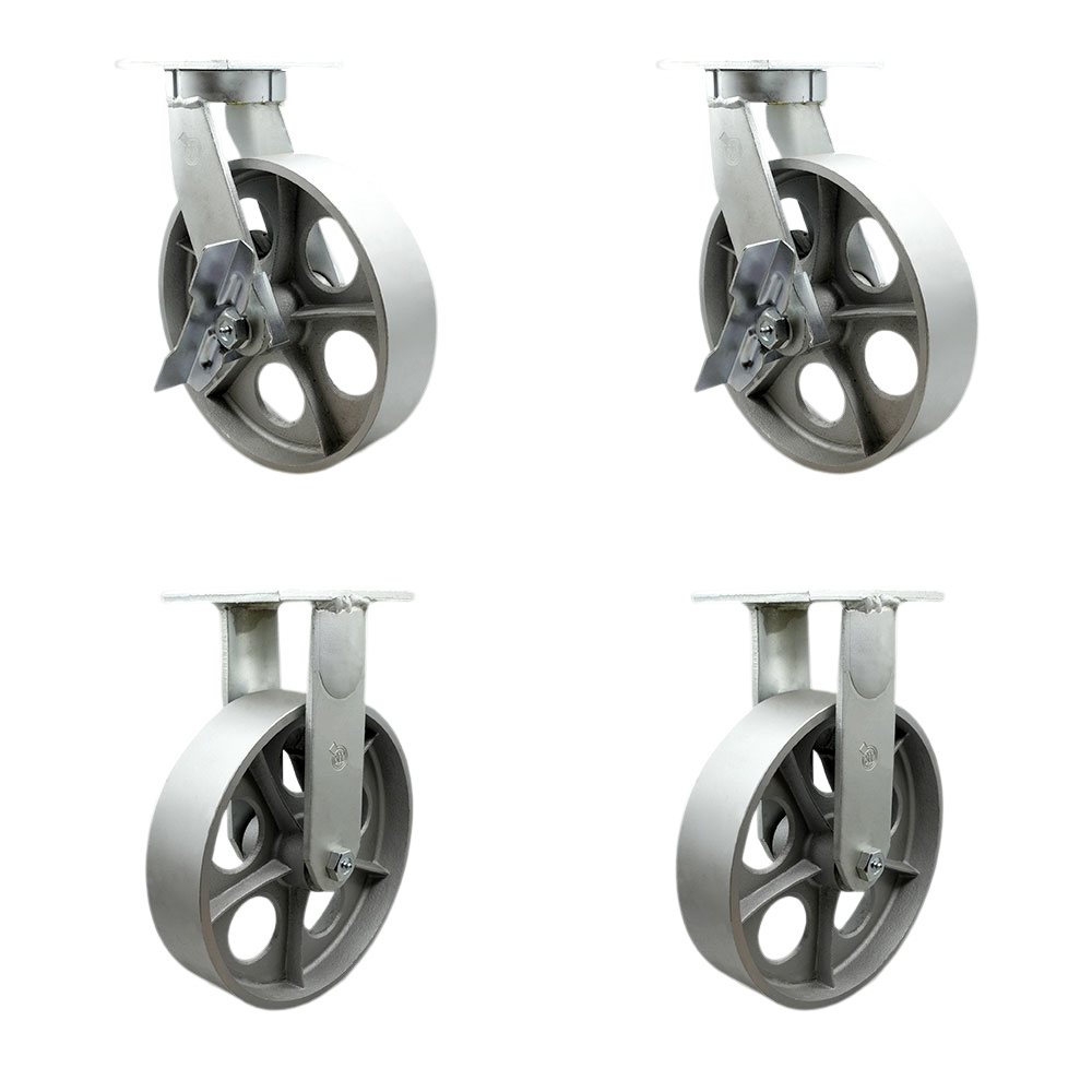 12 Inch Swivel Top Plate Caster Set Extra Heavy Duty Casters with Semi Steel Cast Iron Wheels - Includes 2 Swivel with Brakes and Bolt on Swivel Locks and 2 Rigid - Set of 4 - Service Caster Brand — photo 1