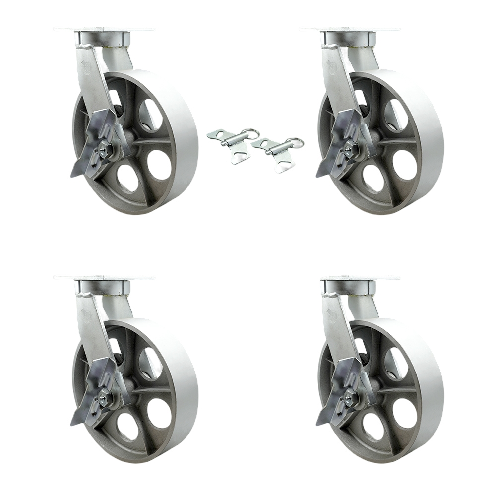 12 Inch Swivel Top Plate Caster Set Extra Heavy Duty Casters with Semi Steel Cast Iron Wheels-Includes 2 Swivel with Brake and Bolt on Swivel Lock and 2 Swivel with Brake-Set of 4-Service Caster Brand — photo 1