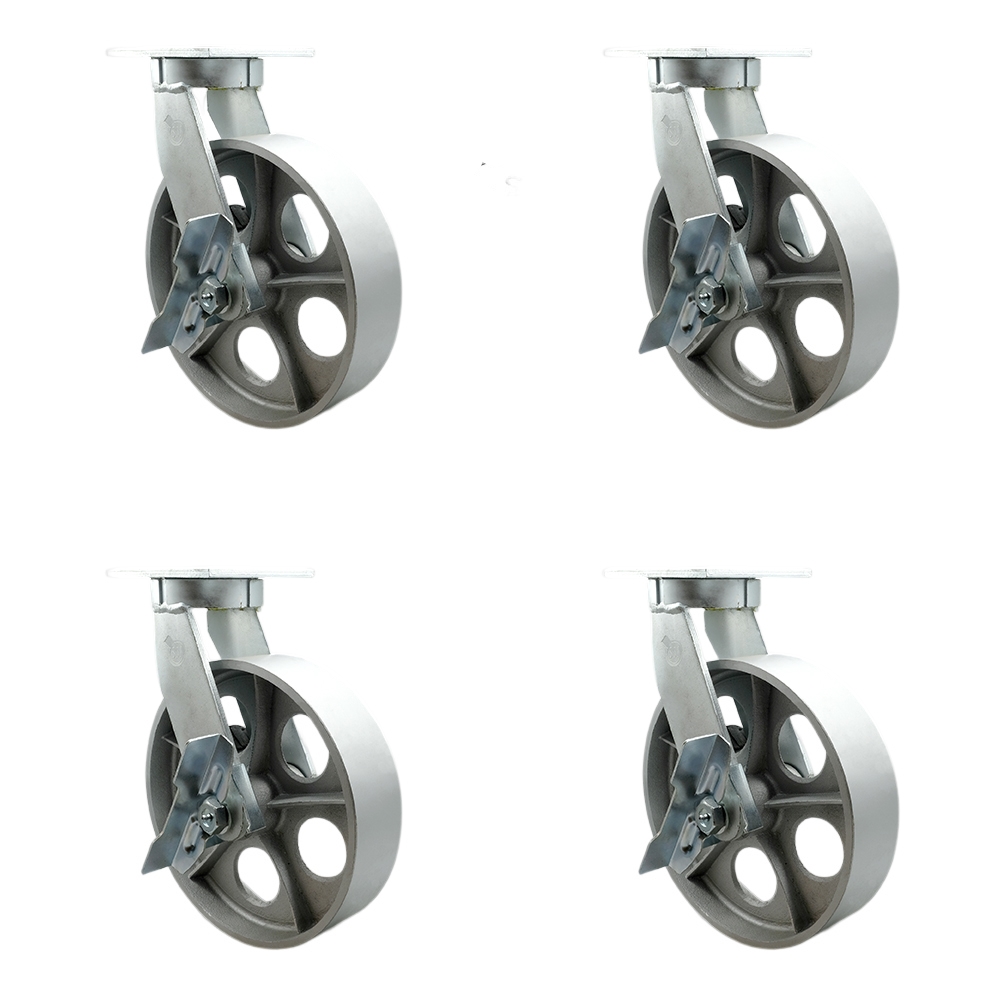 12 Inch Swivel Top Plate Caster Set Extra Heavy Duty Casters with Semi Steel Cast Iron Wheels - Includes 4 Swivel with Top Lock Brakes and Bolt on Swivel Locks - Set of 4 - Service Caster Brand — photo 1